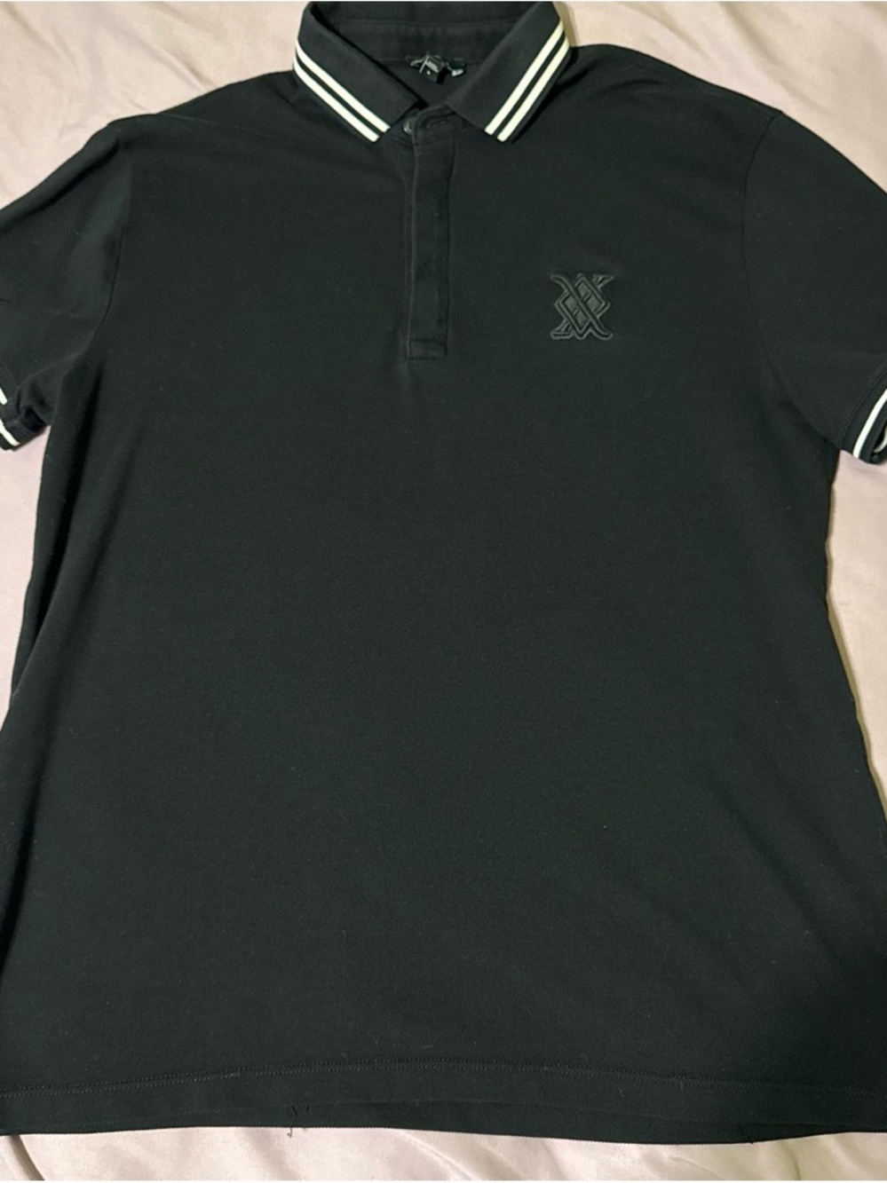 Express Black Polo with White Stripe Collar